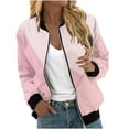 thumbnail image 1 of BZGTZT Women's Stand Collar Zip Up Color Block Jacket Trendy Vacation Coat Lightweight Short Outerwear With Pockets, 1 of 4
