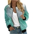thumbnail image 1 of BZGTZT Women's Stand Collar Zip Up Color Block Jacket Trendy Vacation Coat Lightweight Short Outerwear With Pockets, 1 of 4