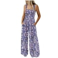 thumbnail image 1 of BZGTZT Womens Boho Overalls Casual Floral Print Sleeveless Jumpsuit High Waist Wide Leg Long Pants Romper with Pockets, 1 of 7