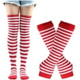 thumbnail image 1 of BZGTZT Womens Christmas Striped High Socks Gloves Thigh High Socks Fingerless Gloves Knit Arm Warmers Thumb Hole Glove, 1 of 2
