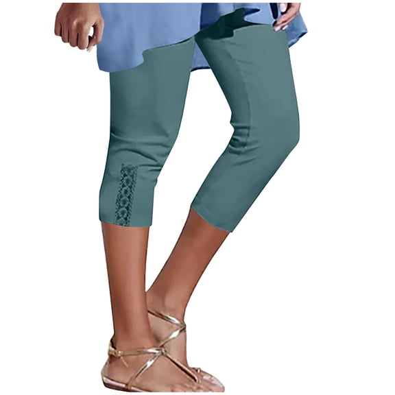 BZGTZT Womens Floral Lace Stitching Capri Leggings Elastic High Waisted Stretch Soft Lightweight Tights Trousers