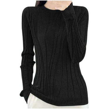 BZGTZT Womens Long Sleeve Ribbed Shirts Trendy Texture Tops Thermal Under Scrub Crew Neck Soft Fleece Basic Layer