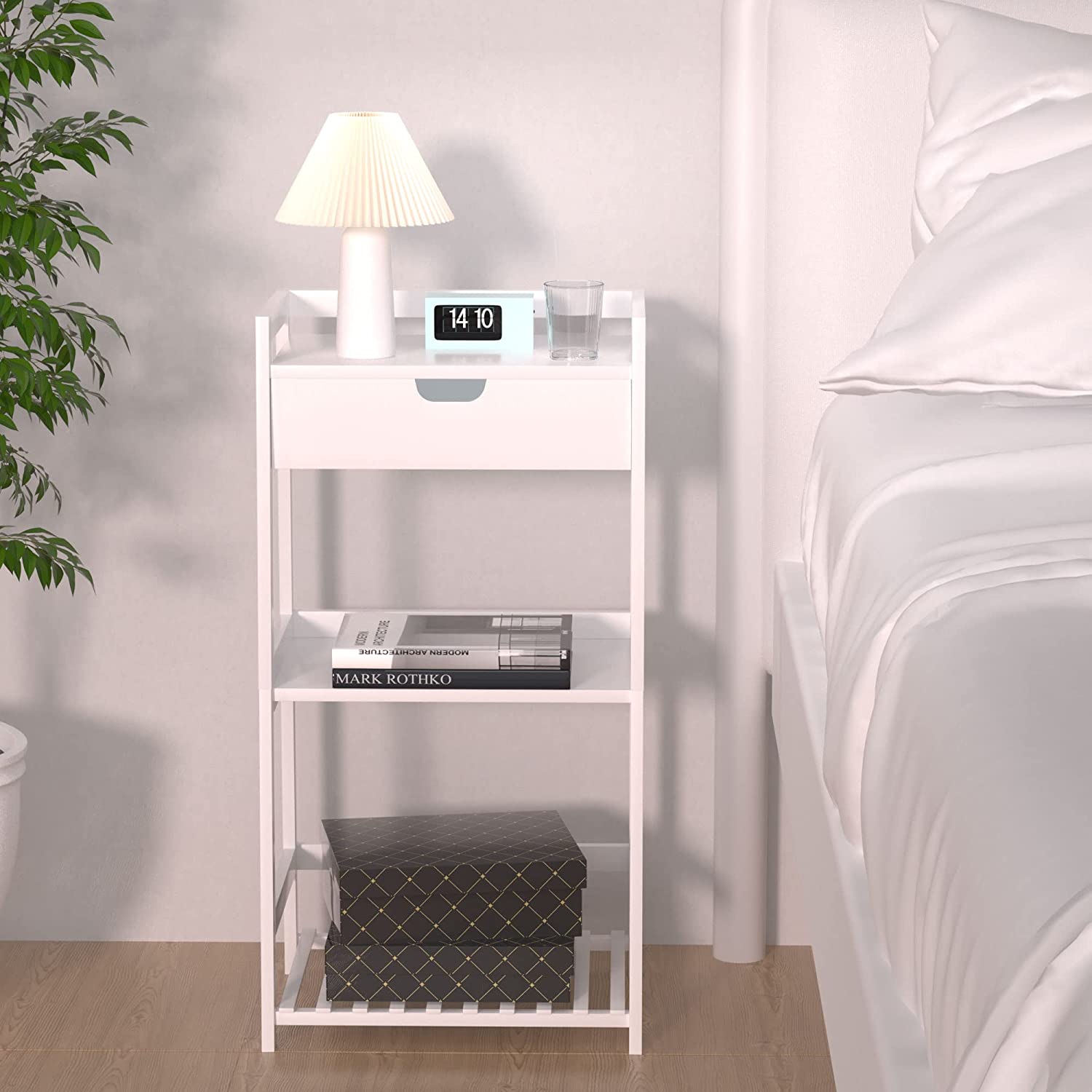 BZH 3Tier Bathroom Ladder Shelf with Drawer, Open Shelving Unit for