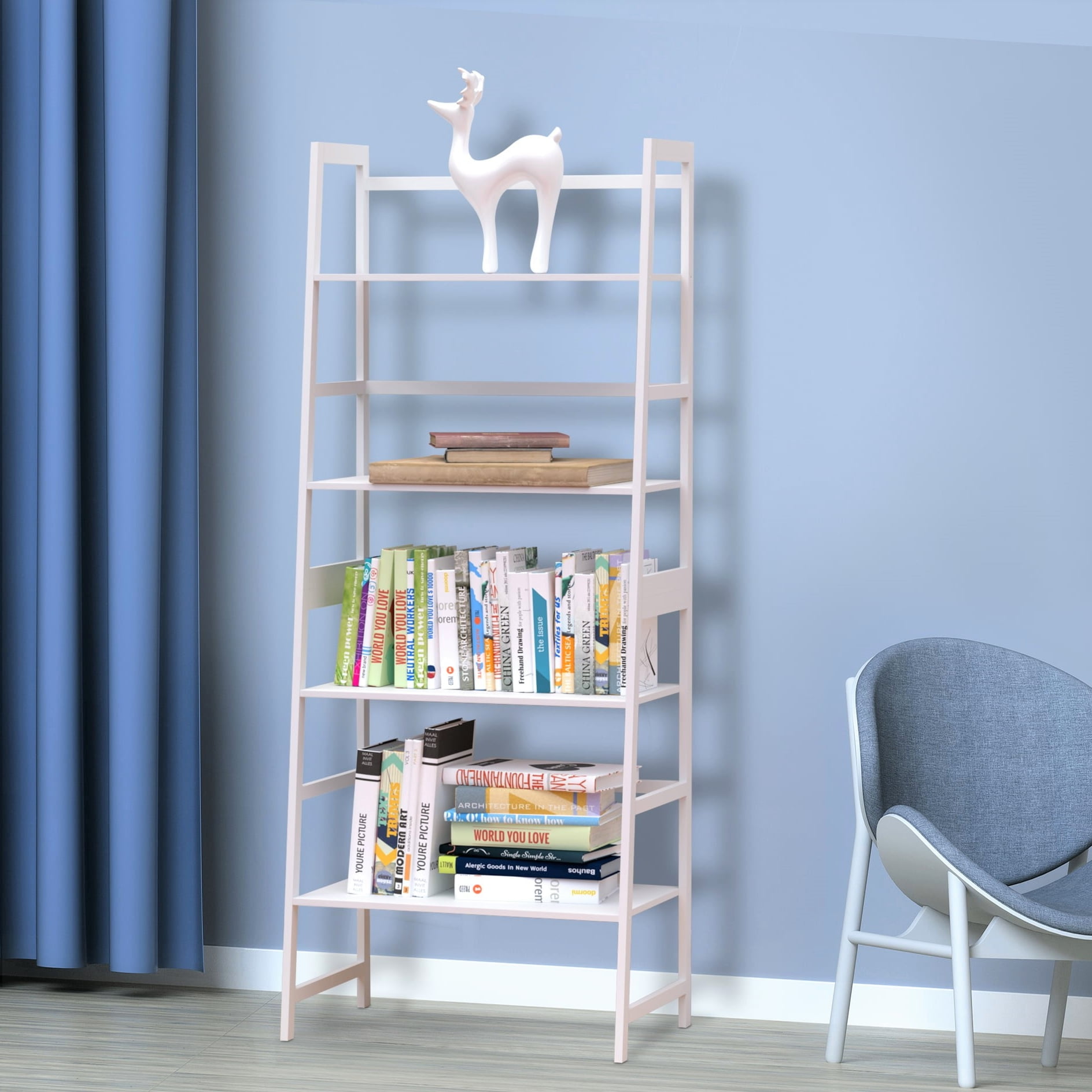 BZH 4 Tier Book Shelf, Bookcase Storage Shelves Book case, Ladder Shelf