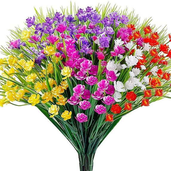 BZH 5 Bunches Bright Artificial Flowers – UV-Resistant, Non-Fading Faux Floral Arrangements, for Indoor & Outdoor Décor, Home Garden, Porch, Patio, Windowsill, Wedding, Seasonal & Party Decorations