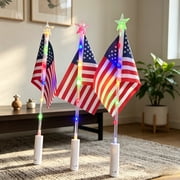 BZPIZ 1 Pack Solar American Flag Lights, 4th of July Decorations Red White Blue Patriotic Handheld Star Lights for Indoor Outdoor Memorial Day Independence Day Decorations