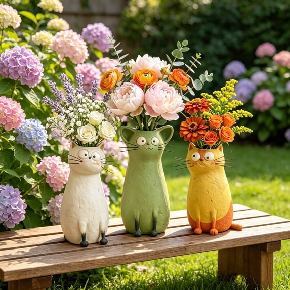 BZPIZ 2026 NEW Handcrafted Quirky Cat Vase, Whimsical Cat Flower Vase, Funny Cat Planter for Desk, Shelf, Boho Home Decor, Unique Gift for Cats Lovers Home Essentials White