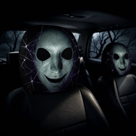 BZPIZ 2PCS Ghost Face Headrest Covers, Creative Car Headrest Covers Scary Face Printing Auto Seat Universal Elastic Models Headrest Protector for Auto, Vehicle, Truck, SUV, Washable Elastic Fabric