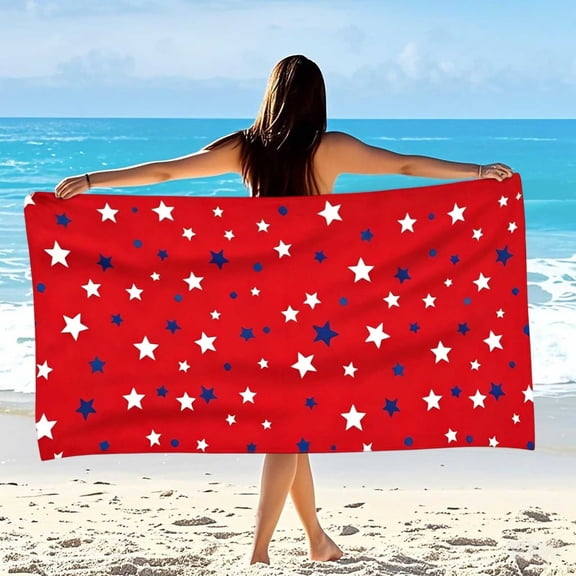 BZPIZ 4th of July Beach Towels, Red/White/Blue, Highly Absorbent, Quick Dry, Sand Free Lightweight Beach Towel Beach Essentials for Beach Bath Pool Summer & Vacation Independence Day Decorations