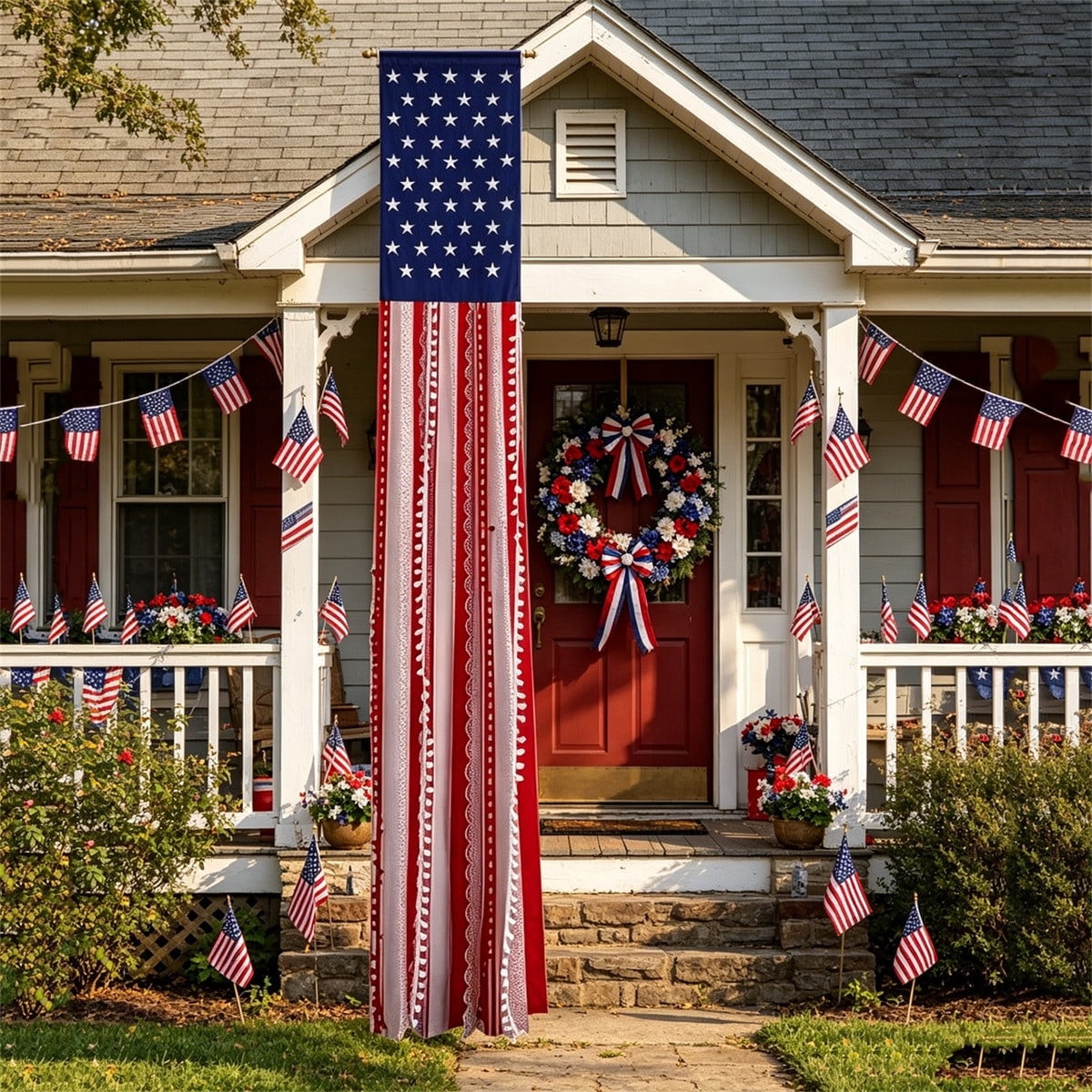 BZPIZ 4th of July Decorations, Red/White/Blue Rag American Flag Banner Patriotic Garden Flag Independence Day Decor for Home Party Indoor Yard Porch Memorial Day Decorations