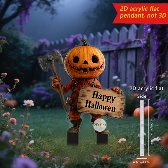 BZPIZ Under 5 2D Halloween Jack O Latern Decorations Outdoor Acrylic Halloween Decorations Outdoor Scary Halloween Yard Signs with Stakes for Lawn Patio Party Decor