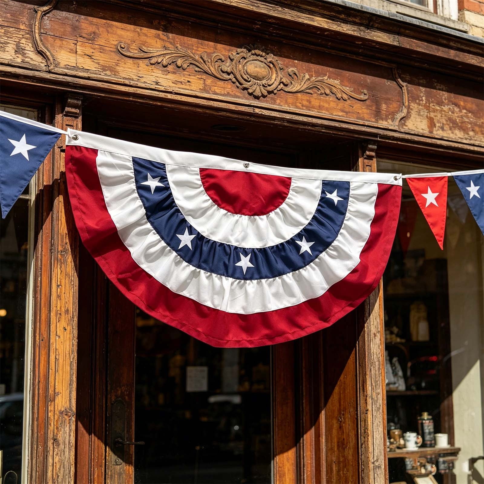 BZPIZ American Pleated Fan Bunting Flag 1PC Outdoor Red White Blue USA Bunting Banner Decorate Patriotic Memorial Day, 4th of July Independence Day 36"×18"