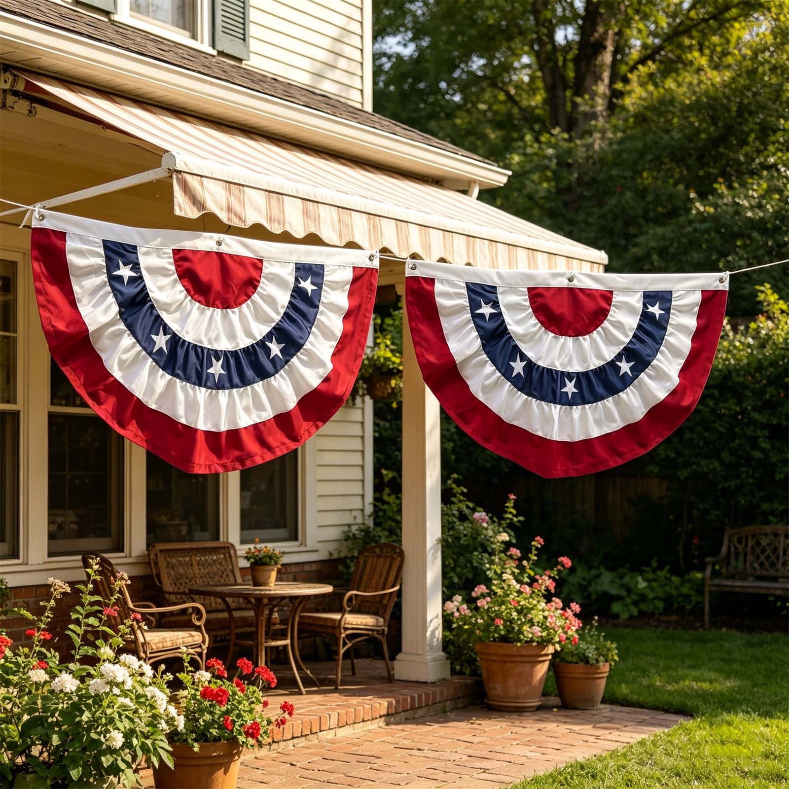 BZPIZ American Pleated Fan Bunting Flag 2PC Outdoor Red White Blue USA Bunting Banner Decorate Patriotic Memorial Day, 4th of July Independence Day 36"×18"
