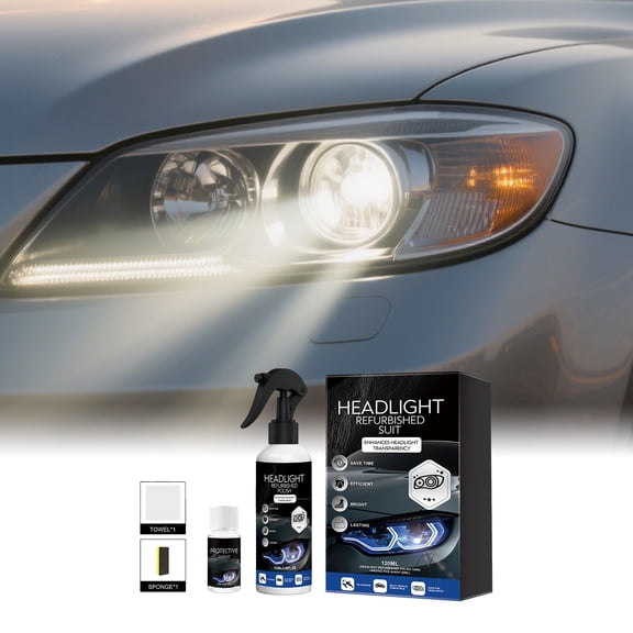 BZPIZ Auto Headlight Restoration & Car Headlight Scratch Restoring Fluid Headlight Repair Polish Cleaner, Use on Headlights, Taillight, Fog Lights and More 180ml+Protective Agent 10ml+Sponge+Towel