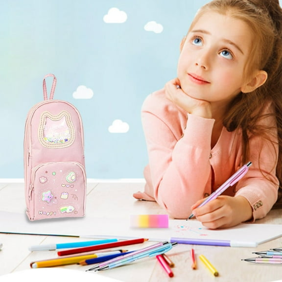 BZPIZ Pink Pencil Case Under 5 Back to S-chool Supplies Travel Simple Stationery Pen Bag Large Capacity Pencil Box for K-ids