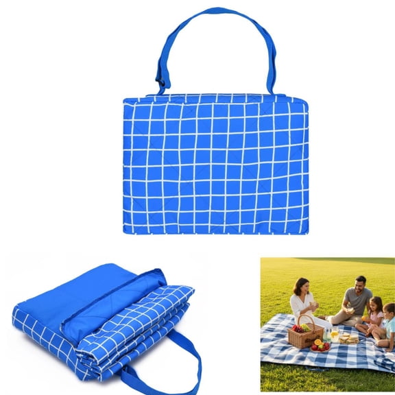 BZPIZ Beach Blanket Sandproof & Waterproof Outdoor Picnic Mat with Carry Handle, 79" x 59" Large Foldable Camping Blanket for Beach Park Travel Hiking Picnic Activities, Grid Pattern Blanket
