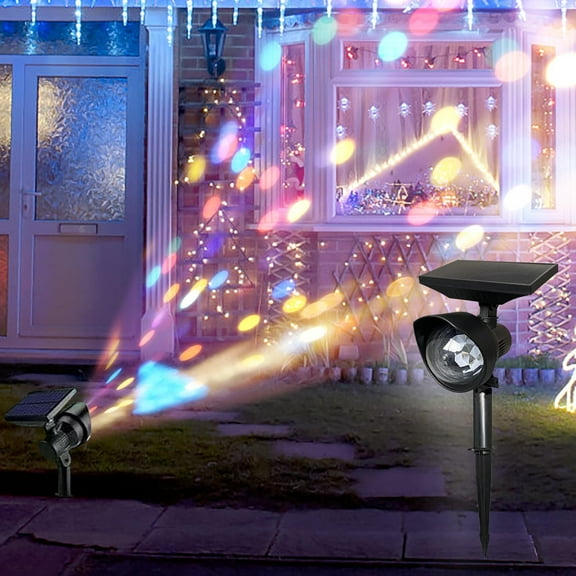 BZPIZ Christmas Projector Lights Outdoor,Waterproof Solar Powered LED Landscape Projector Lamp,Rotating Color Light for Garden Lawn,Pathway Party Decor