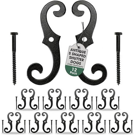 BZPIZ Fasteners Tools Shutter Latch Decorative S Style Shutter Dogs Hardware - Rust Resistant Powder Coated External Shutter Tieback for Doors, Window and Shutters with Hardware