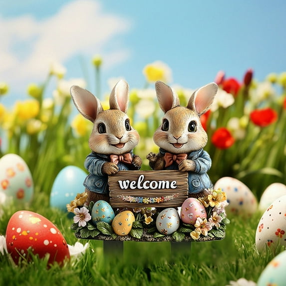 BZPIZ Garden Decorations Deals Easter Bunny Decorations Outdoor Bunnies Yard Signs with Stake, Spring Lawn Garden Signs Decor Outdoor Lawn Pathway Walkway Tree Porch Party