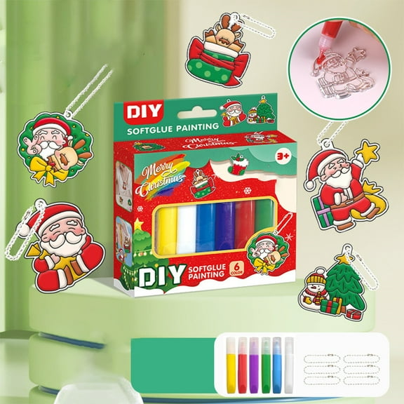 BZPIZ Garden Sculptures & Statues Suncatchers for Windows Hanging Kit 6 pieces Decorations Christmas DIY Window Art Kits Suncatchers Paint Christmas Craft Kits for kid gifts