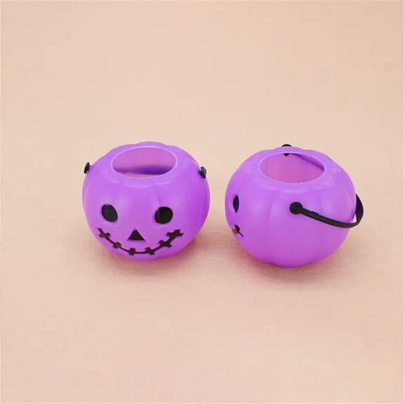 BZPIZ Halloween Decor 2pc Plastic Pumpkin Bucket Mini Plastic Jack-O-Lantern Pails with Handle, Portable Pumpkin Monster Baskets for Halloween Party Supplies Trick or Treat Activities,Orange