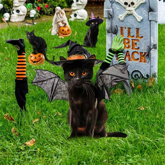 BZPIZ Halloween Decorations Outdoor Cute Black Cat Witch Hat Decor Yard Signs with Stakes Waterproof Lawn Decorations Scary Silhouette for Outdoor Yard Lawn Garden Halloween Decor