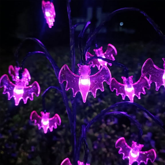 BZPIZ Halloween Decorations Outdoor Solar Bats Lights Halloween Yard Signs with Stakes Swaying Firefly with 20LEDs Purple Bats Lights Waterproof Halloween Stakes Lighted for Lawn Patio Party Decor