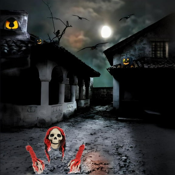 BZPIZ Halloween Decorations Set of 3 Zombie Hands and Skull Set Halloween Decor for Lawn Garden for Outdoor Yard Graveyard Scene Red