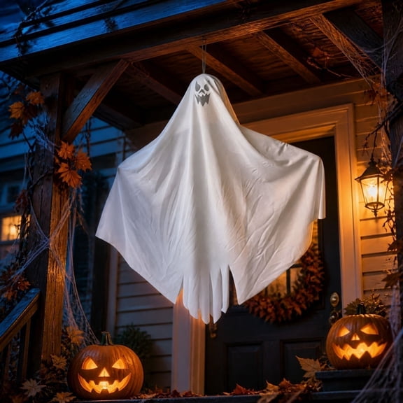 BZPIZ Halloween Hanging Ghost Decorations, 25.59" Outdoor & Indoor Multi-Expression Patterns Create Festive Atmosphere for Outdoor Front Yard Porch Patio Lawn Garden Trees Office Decor