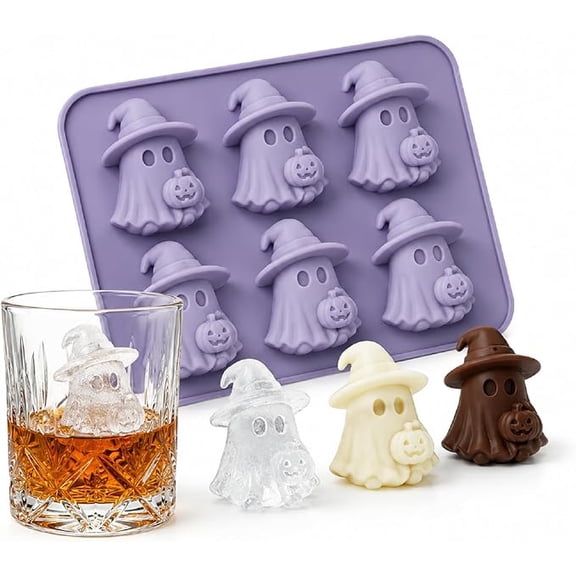 BZPIZ Halloween Silicone Ghost Ice Tray Mini Ghost Ice Tray Chocolate Candy for Ice Crayon Resin Soap Crafts Silicone Molds