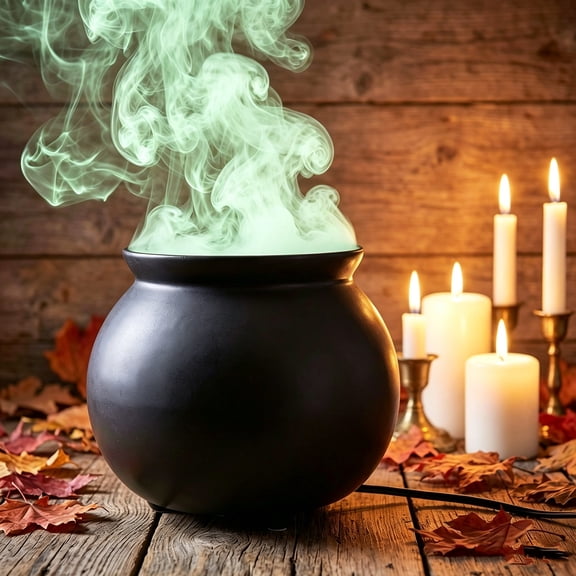 BZPIZ Halloween Witch Cauldron with Green Smoke, Black Witch Themed Dining Table Halloween Party Decor for Indoor & Outdoor Halloween Decorations