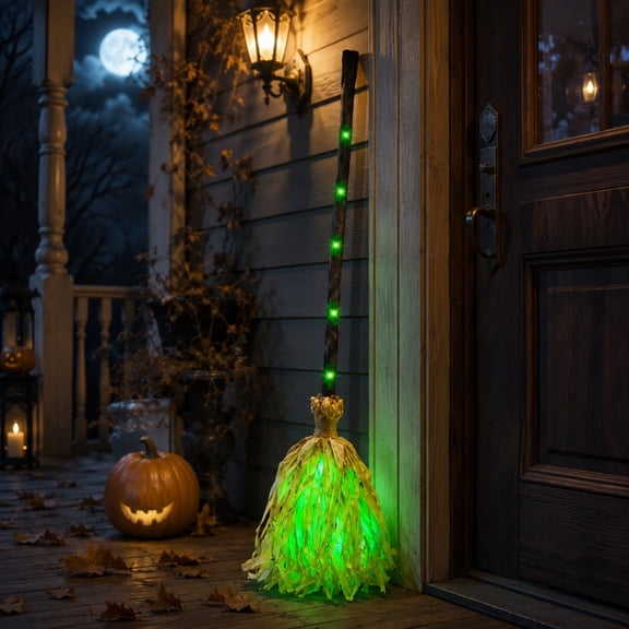 BZPIZ Halloween Witches Broom, 35" Floating Witch Broom Halloween Decorations Animated Light up Moving Broomstick with Spooky Sounds