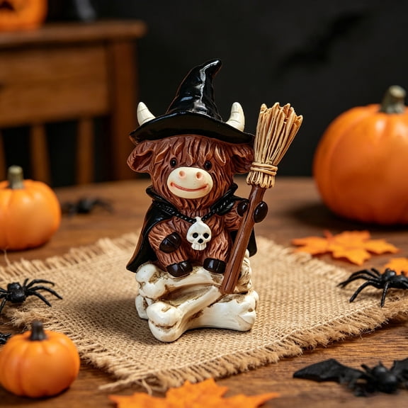 BZPIZ Highland Cow Figurines, Resin Halloween Skull Pumpkin for Halloween Home Garden Office Decor