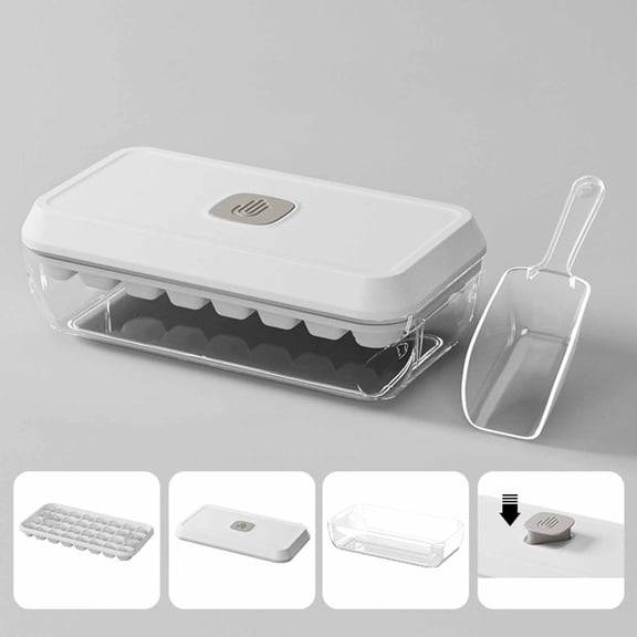 BZPIZ Kitchen Under $5 Freezer Tray With Lid BPA-Free Food-Grade Ice Mold, Stackable Ice Ball Maker,Ice Molds Tray Stackable with Storage Iced Bucket Kits, Scoop, for Soup, Food, Cocktail, Coffee