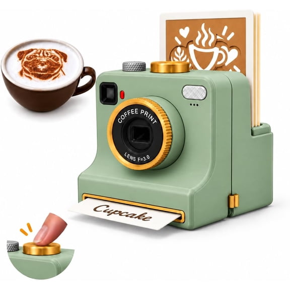 BZPIZ Latte Art Camera, Manual Coffee Powder Printer with Stencil Cards, Coffee Stencil Maker for Cappuccino Hot Chocolate Home Cafe