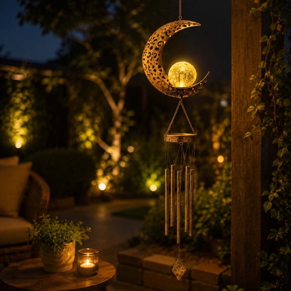 BZPIZ Moon Wind Chimes Solar Outdoor, Solar Lights Outdoor Wind Chimes for Mom, Women, Grandma, Garden Lawn Decor, Thanksgiving Gifts Wind Chimes for Indoor & Outside