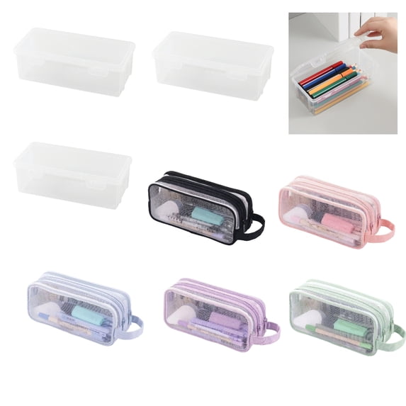 BZPIZ Pencil Box, Hard Plastic Large Pencil Box, Clear Crayon Box Storage Container with Snap Lid, Art Craft Organizer