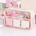 thumbnail image 1 of BZPIZ Pencil Pouch, Colored Large 2 Separate Zippered Compartments Pencil Case for Students, Waterproof Clear Pencil Bag Wide Opening, School Supplies for Teen Boys & Girls Pink, 1 of 9