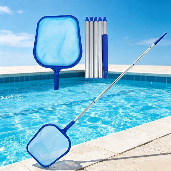 BZPIZ Pool Leaf Skimmer, Durable Fine Mesh Netting Pool Leaf Skimmer Net with Adjustable Aluminum Poles for Cleaning Swimming Pools and Fountains