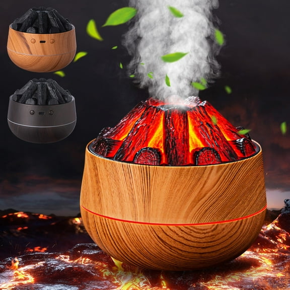 BZPIZ Portable Small Humidifier,New Quiet Light Wood Grain Charcoal Fire Cold Mist Humidifier,Auto Shut-Off,Personal Desktop Humidifier for Car, Office Room, Bedroom