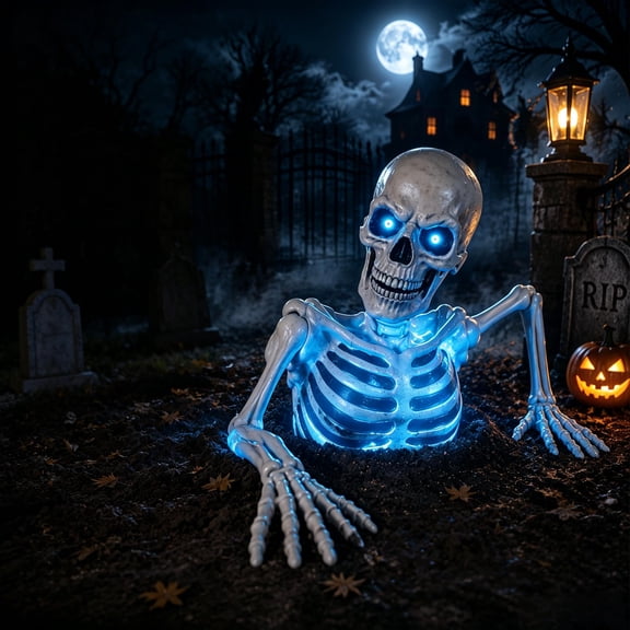 BZPIZ Clearance Realistic Half Skeleton with LED Eyes Halloween Decorations, Ground Breaking Skull Torso Figurine for Garden Lawn Indoor Outdoor