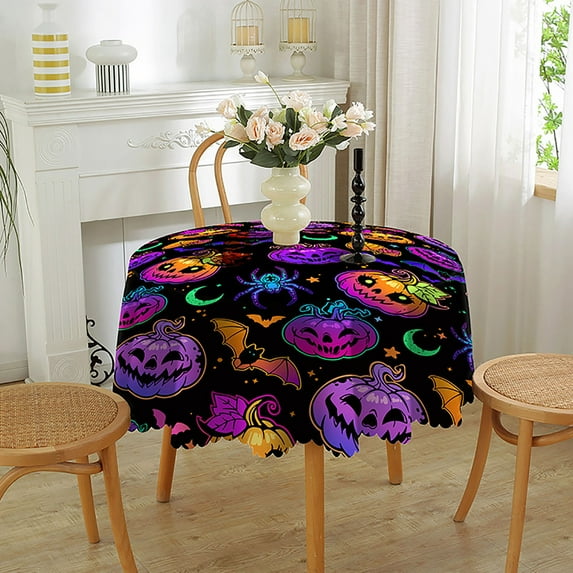 BZPIZ Round Halloween Tablecloth Halloween Party Decorations for Kitchen Dining Party Picnic Indoor Outdoor
