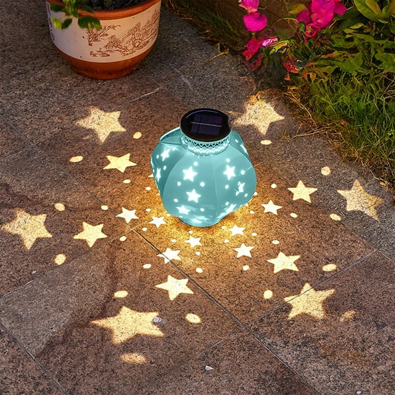BZPIZ Solar Lights Outdoor Decorative,LED Iron Five-Pointed Star Light Shadow Hanging Lantern Green Solar Garden Light for Lawn,Pathway,Driveway,Front,Back Door