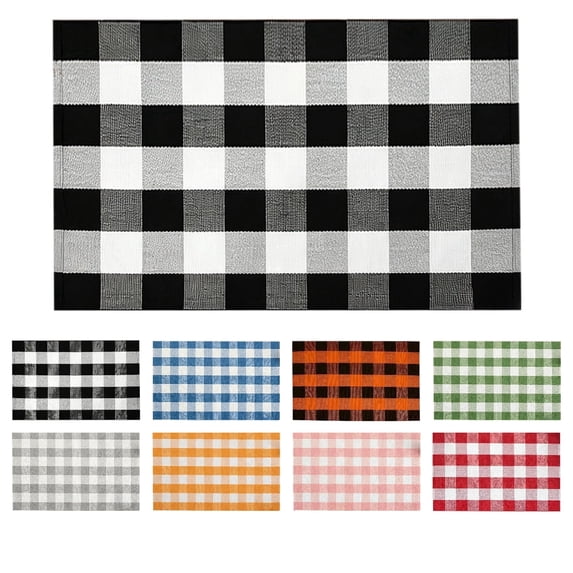 BZPIZ Thanksgiving Door Mat, Autumn Plaid Front Porch Rug, Farmhouse Layered Entryway Mat for Indoor Outdoor Home Decor, Washable Holiday Welcome Rug for Front Door Patio Kitchen