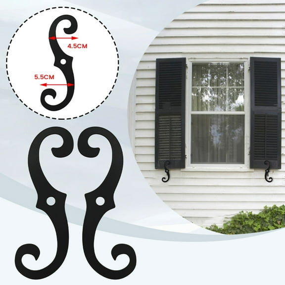 BZPIZ Window Hardware Shutter Dogs Black Cast Aluminum S Shaped Shutter Dogs with Mounting Hardware for Installing Decorative Exterior House Furniture