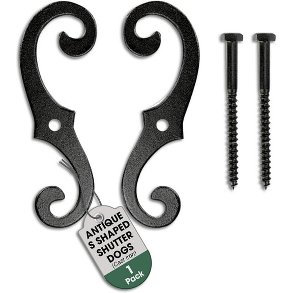 BZPIZ Window Hardware Shutter Pins Decorative S Style Shutter Dogs Hardware - Rust Resistant Powder Coated External Shutter Tieback for Doors, Window and Shutters with Hardware