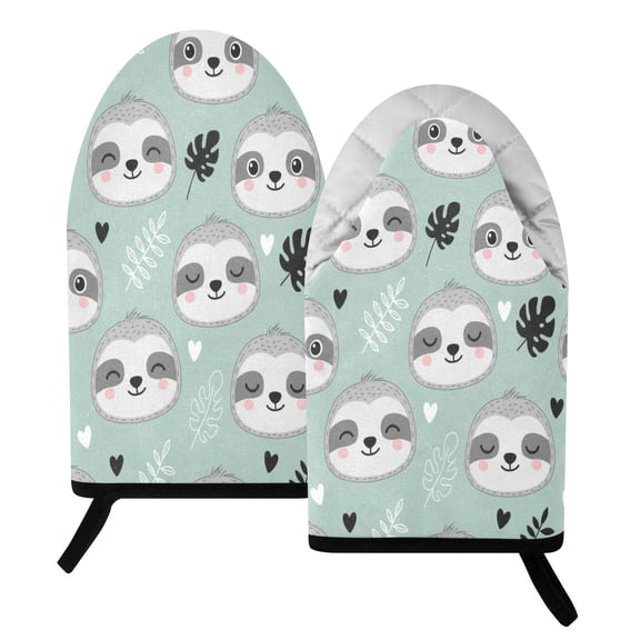BZSMCE 2 Pack Cute Sloths Print Heat Resistant Cotton Oven Mitts for Kitchen BBQ Baking