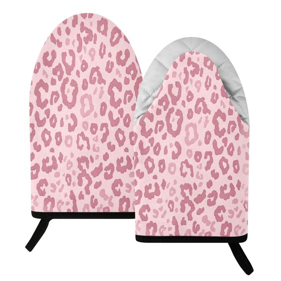 BZSMCE 2 Pack Pink Textured Leopard Print Pattern Print Heat Resistant Cotton Oven Mitts for Kitchen BBQ Baking