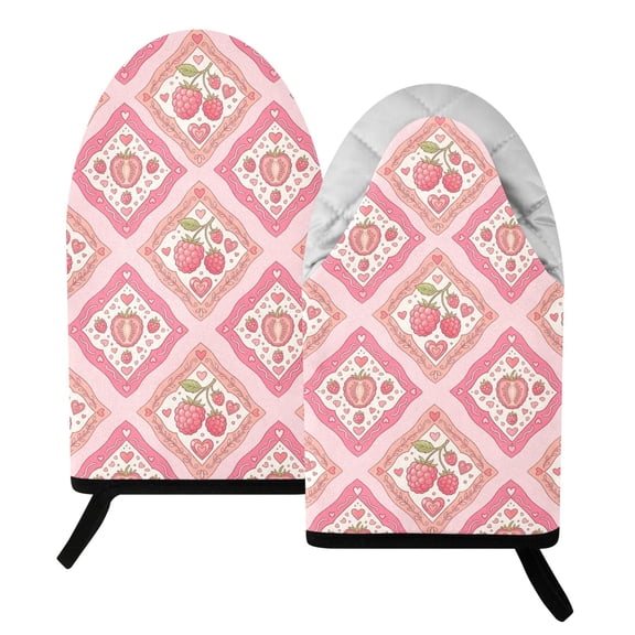 BZSMCE 2 Pack Raspberry Plaid Pattern Print Heat Resistant Cotton Oven Mitts for Kitchen BBQ Baking