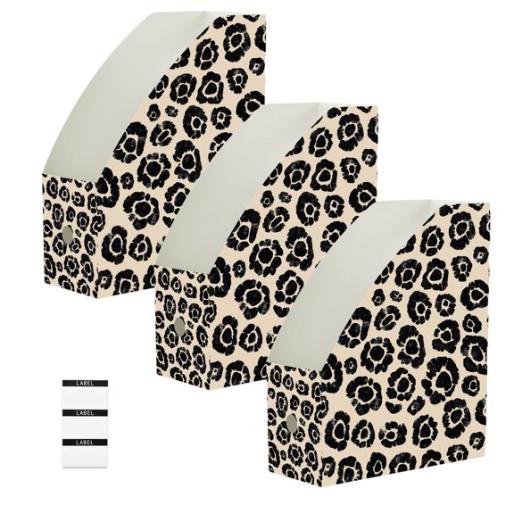 BZSMCE 3/6 Pack Broken Retro Leopard Print Pattern Print Desktop File Holders PP Water‑Resistant Magazine Organizer Flat‑Pack Document Folder with Labels for Home Office Desk Organization